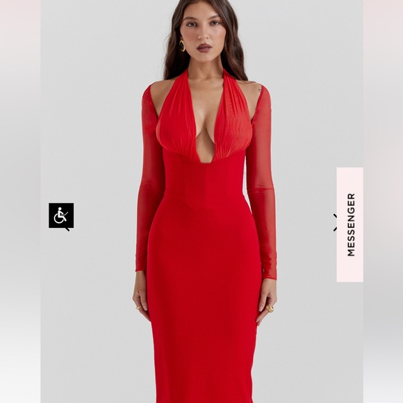 **SOLD** HOUSE OF CB Yasmin Scarlet Plunge Midi Dress - Picture 1 of 5